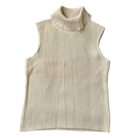 St John Sleeveless Sweater Medium Ivory Ribbed Knit Turtleneck Tank Wool… - Picture 1 of 7